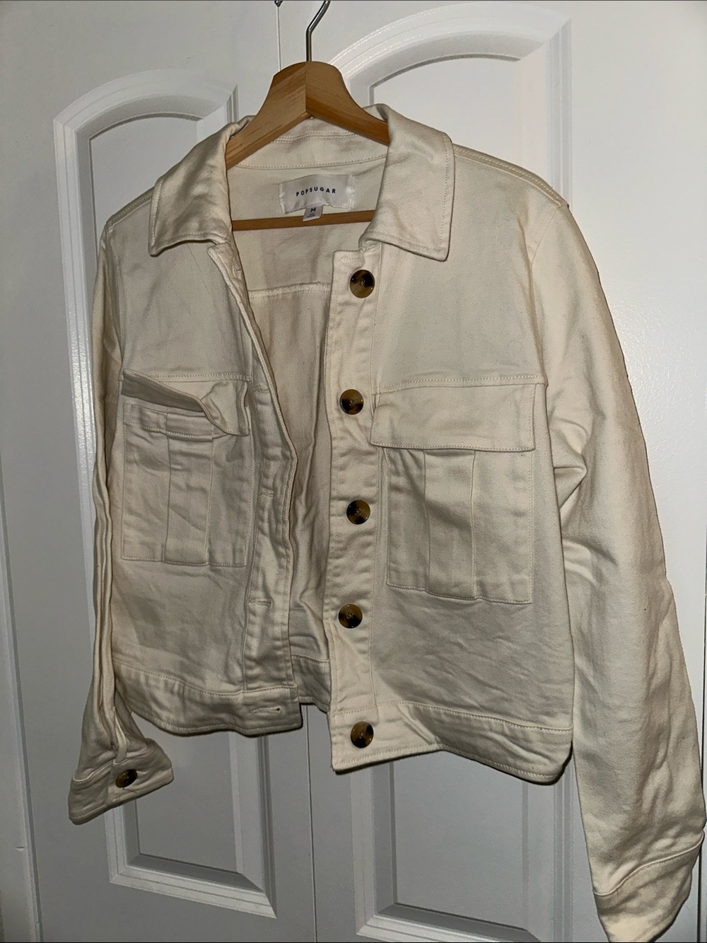 POPSUGAR Cream Button-Front Utility Jacket with Tortoiseshell Buttons